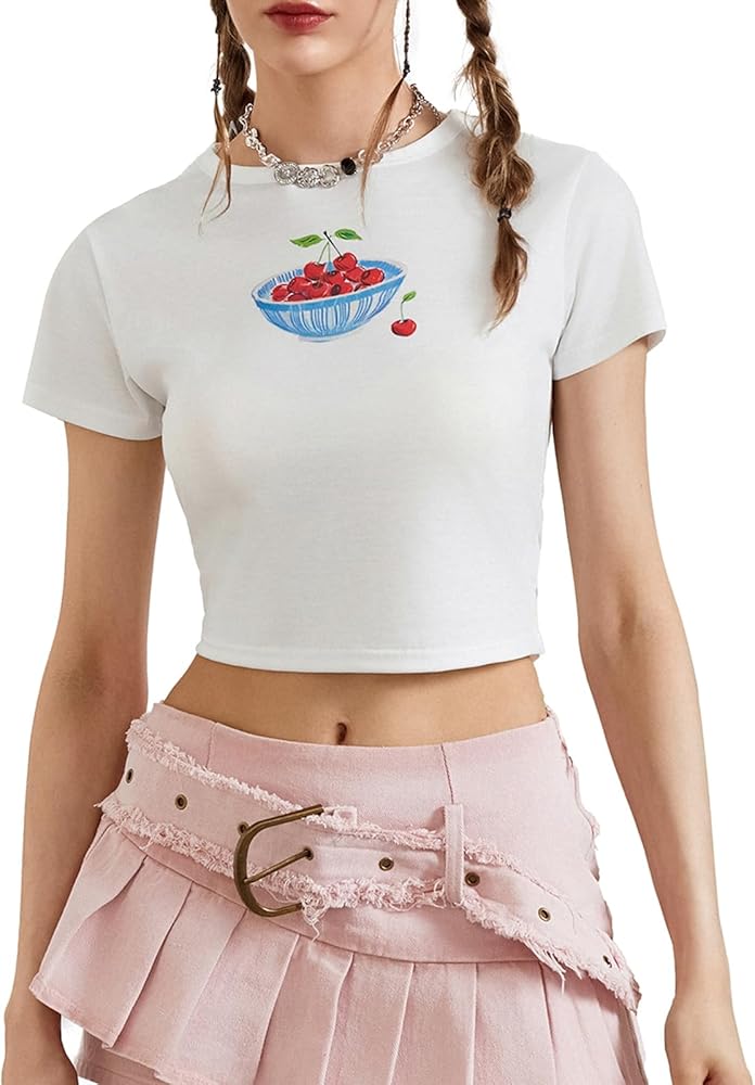 Women Y2k Graphic T-Shirt Crew Neck Short Sleeve Baby Tee Summer